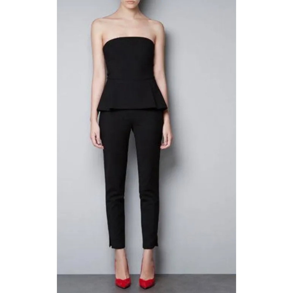ZARA Black Strapless Peplum Jumpsuit Women's Size XS